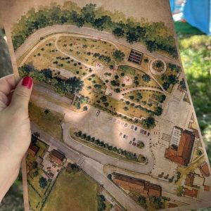 Mapa dunha busca do tesouro preparado para unha actividade de aventura e orientación.